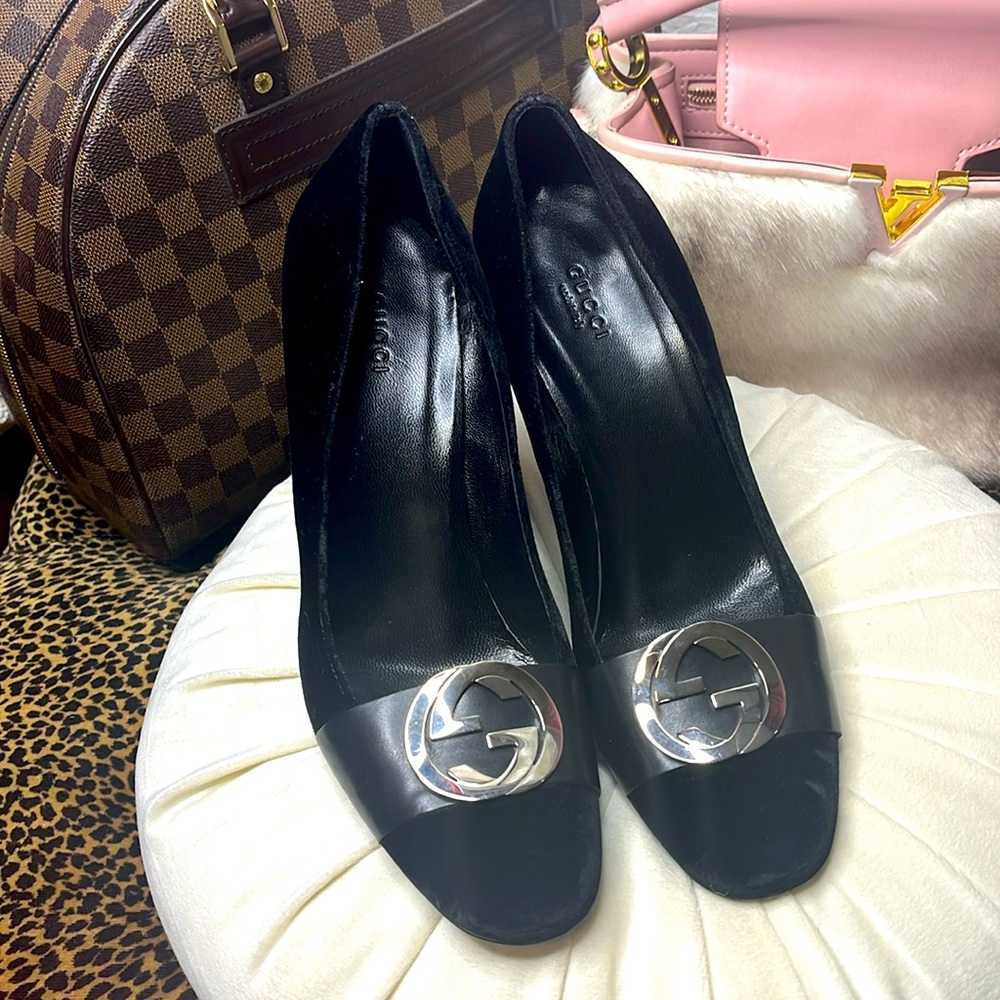 Gucci Black Peep-Toe Heels